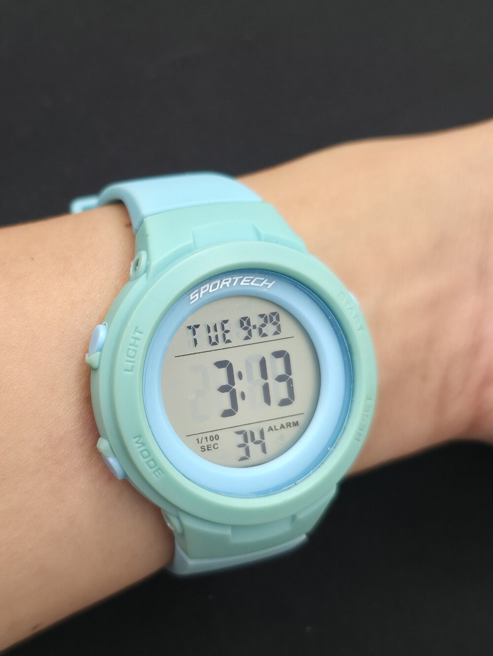 Sportech Turquoise Digital Sport Watch Light Blue Chronograph Alarm EUC